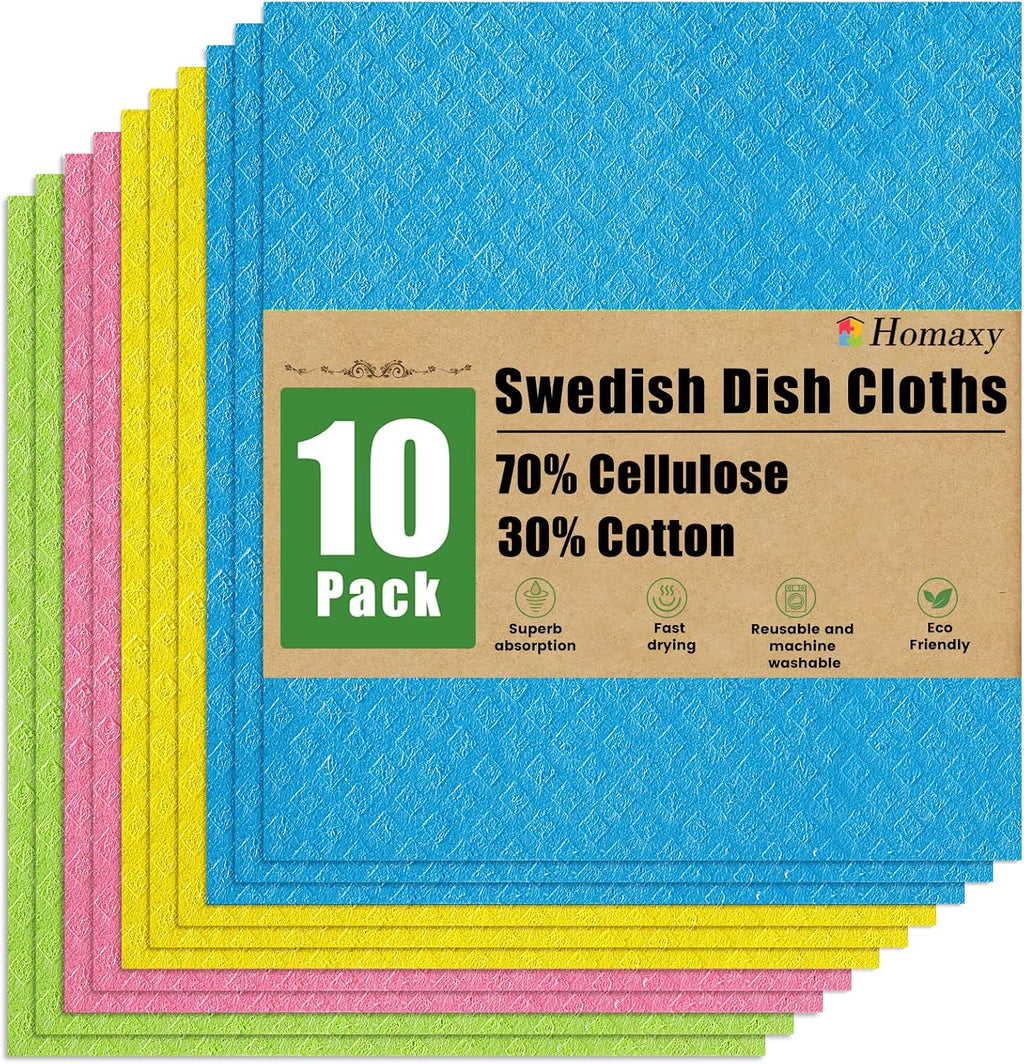 Swedish Dishcloths for Kitchen, 10 Pack, Assorted