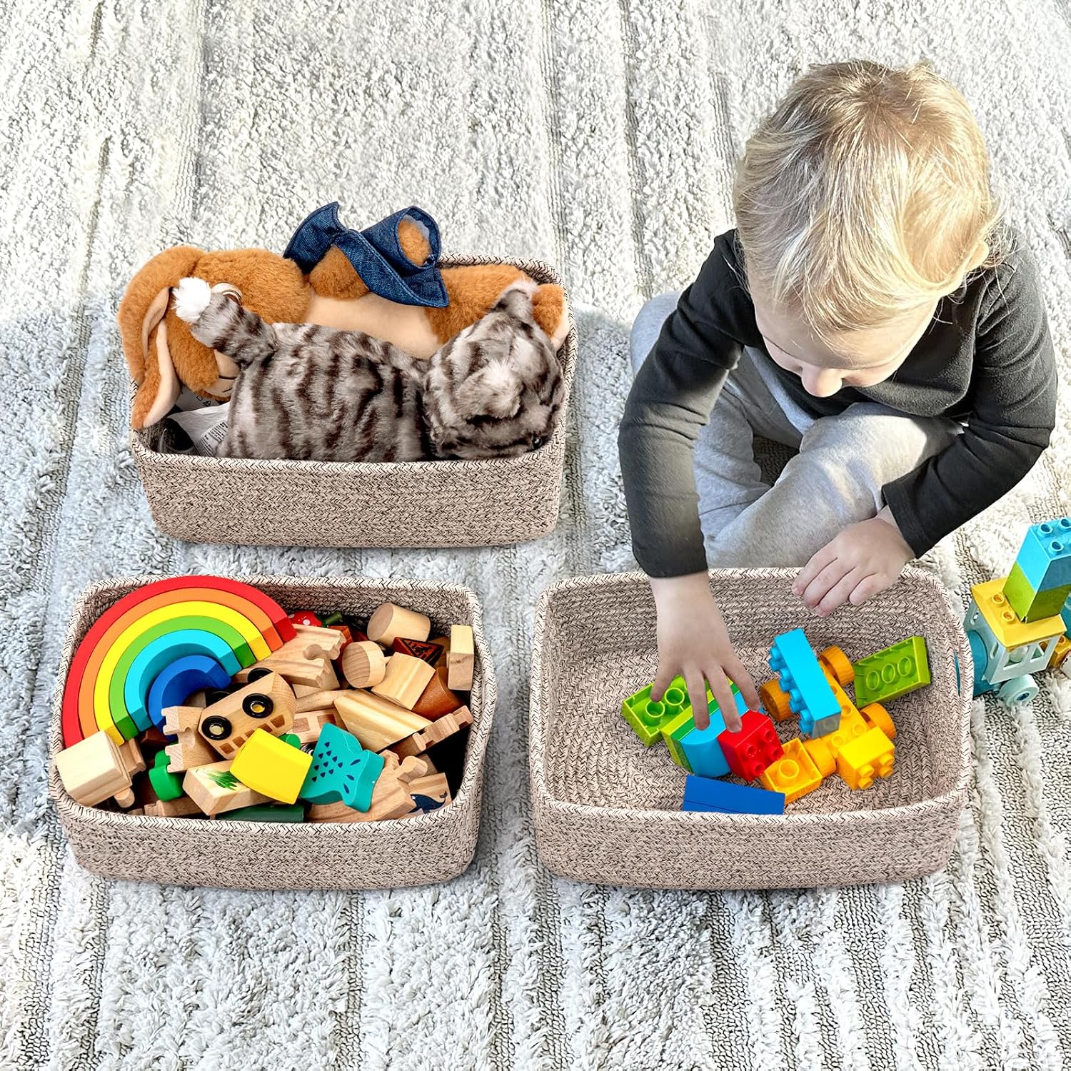 Baskets for Organizing, Storage Basket for Shelves, Baskets for Gifts, Woven Bakset 3 Pack for Living Room, 11 x 7 x