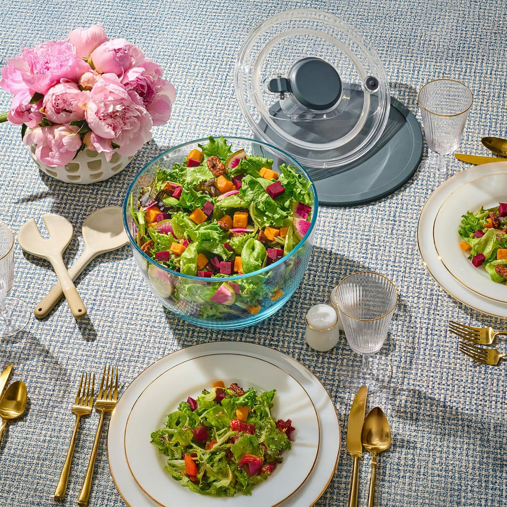 Glass Salad Spinner with Airtight Lid - BPA-Free - Easy Pump Lettuce Spinner Washer | Fruit Washing Bowl with