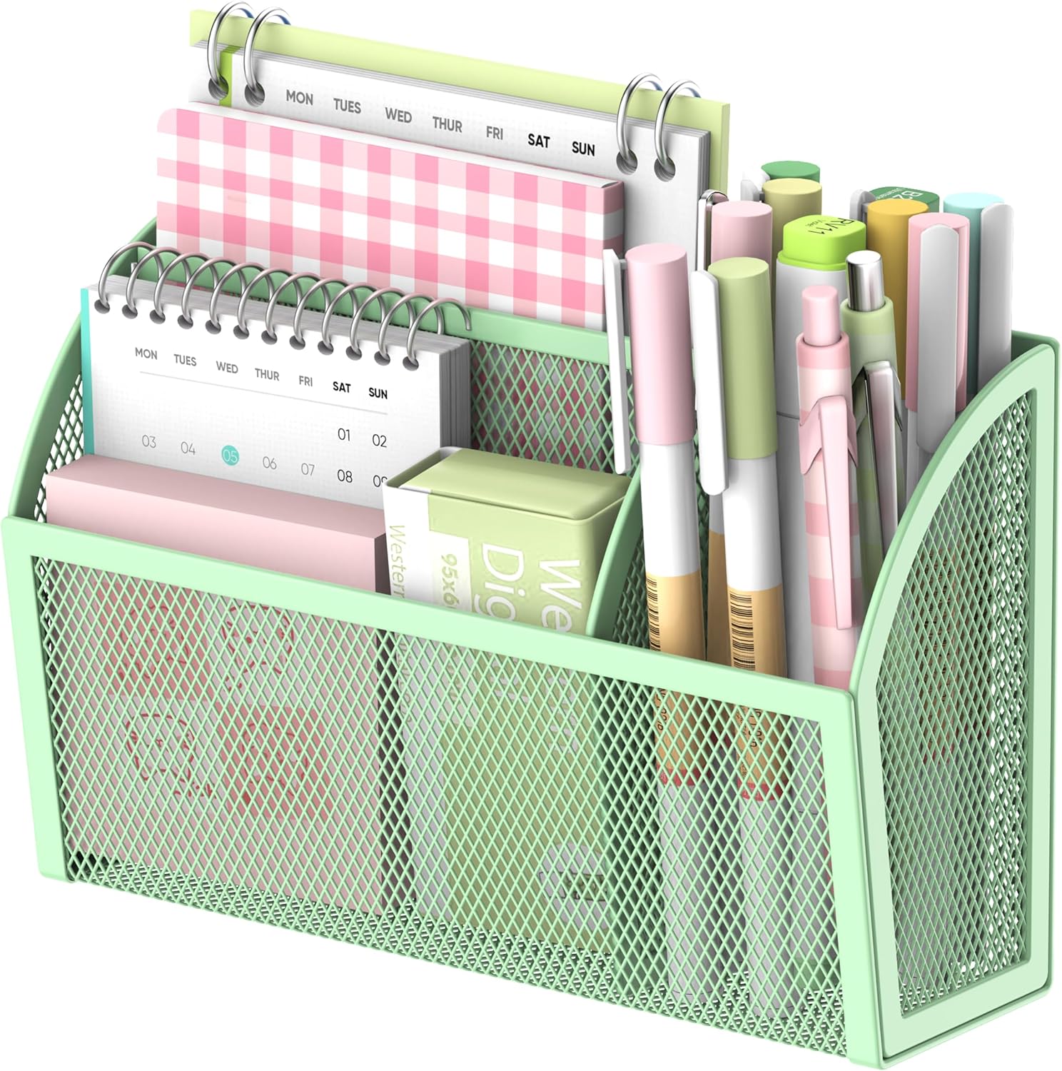 3-Grid Magnetic Pencil Holder, Strong Magnet Locker Organizer, Mint Green | Mesh Magnetic Shelf, Marker Holder