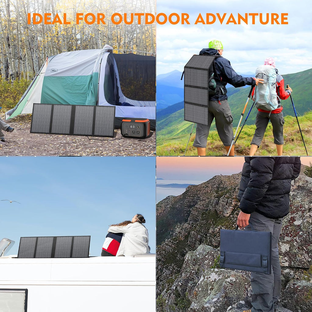 60W Solar Panel for Portable Power Station, Foldable Solar Panel with 12-18V DC Output/USB QC3.0/USB C(10 Changeable