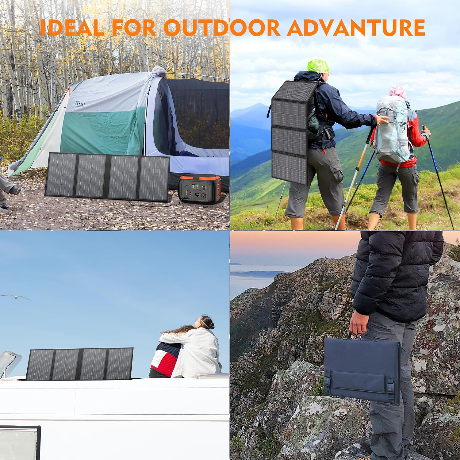 60W Solar Panel for Portable Power Station, Foldable Solar Panel with 12-18V DC Output/USB QC3.0/USB C(10 Changeable