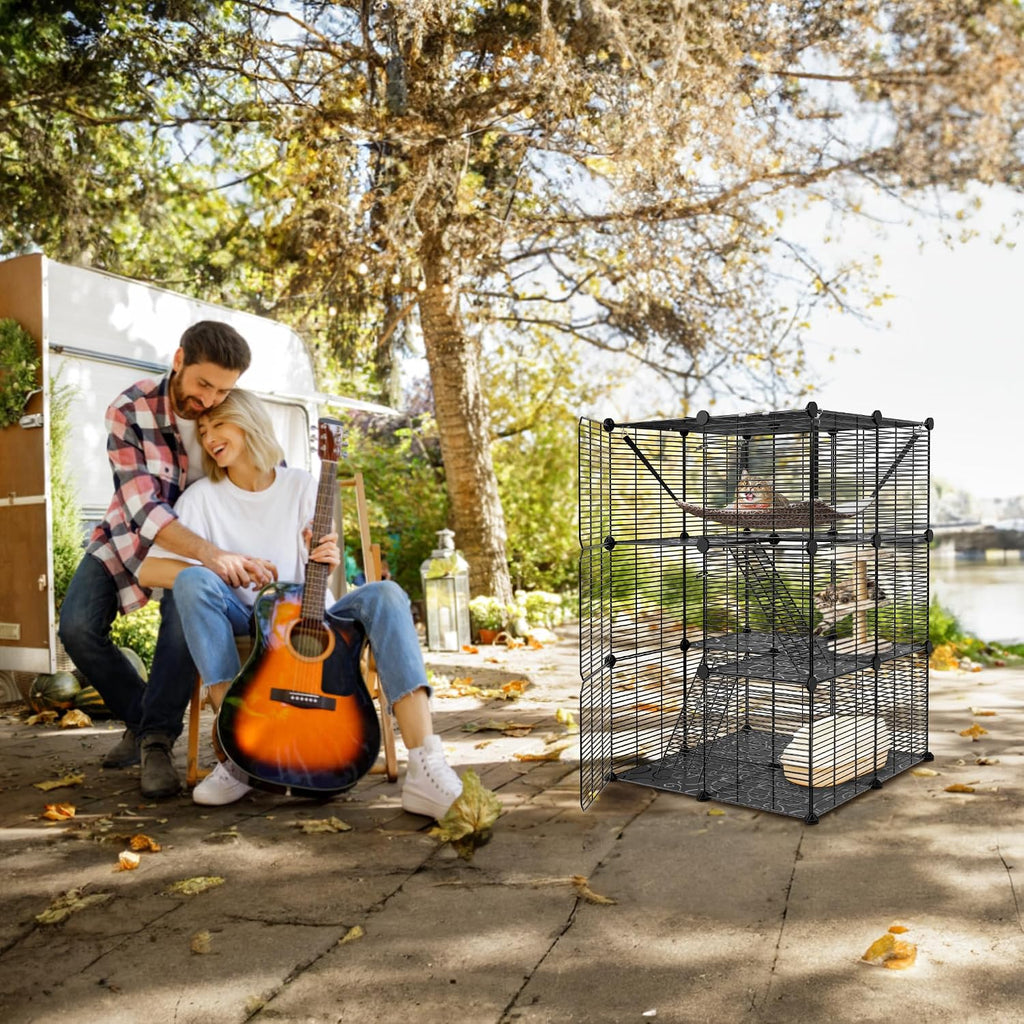 Cat Cage Indoor Cat Enclosures DIY Cat Playpen Detachable Metal Wire Kennels with Extra Large Hammock for 1-2 Cats