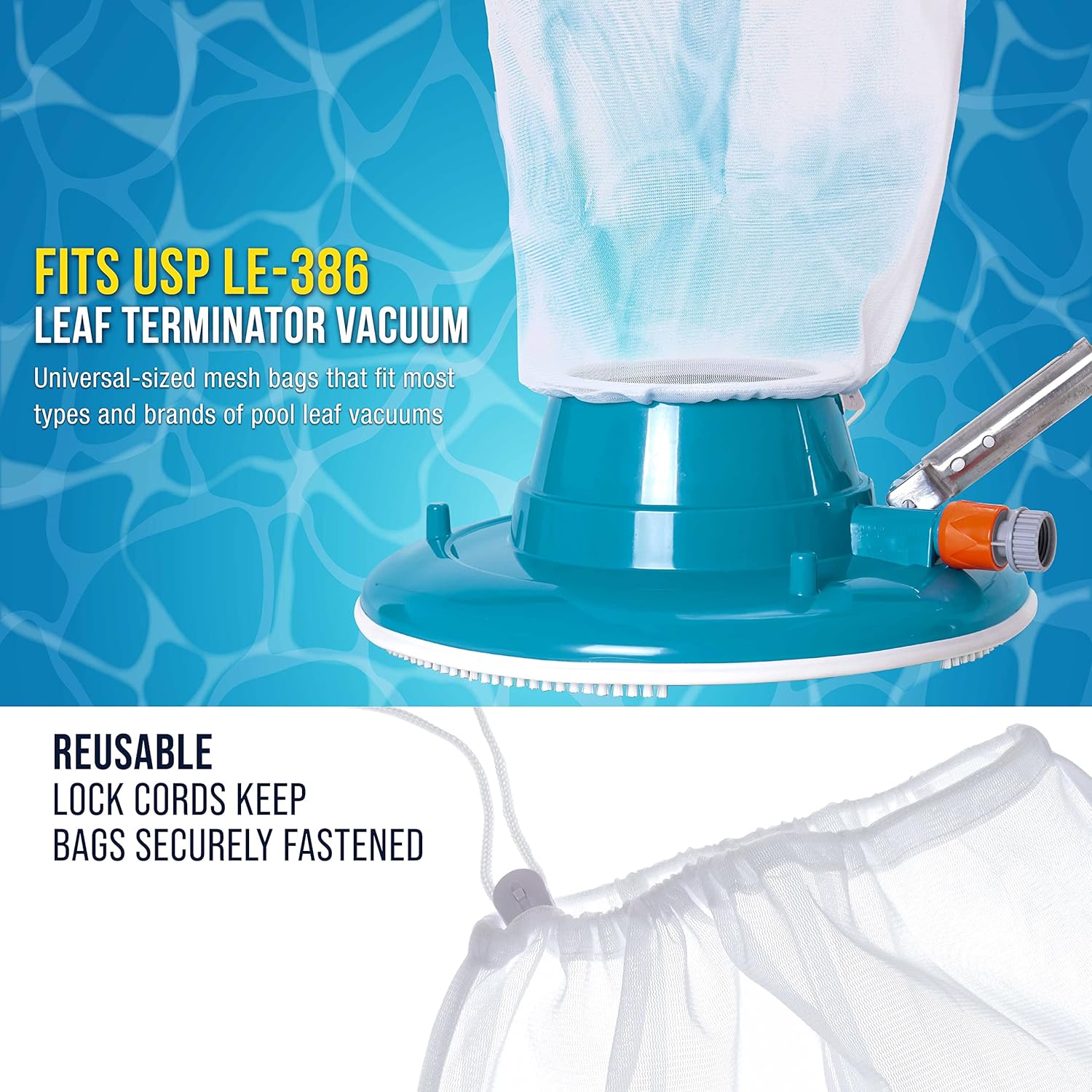 Fine Mesh Filter Bags for Leaf Vacuum Pool Cleaners, 2 Pack - Large 16" x 20" Replacement Net Bags, Locking Cord