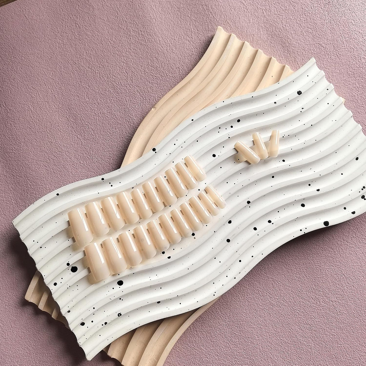 Nude Press on Nails Long Medium Square, Natural Nude Fake Nails Medium Coffin, Glossy Sheer Color Acrylic Nails Press