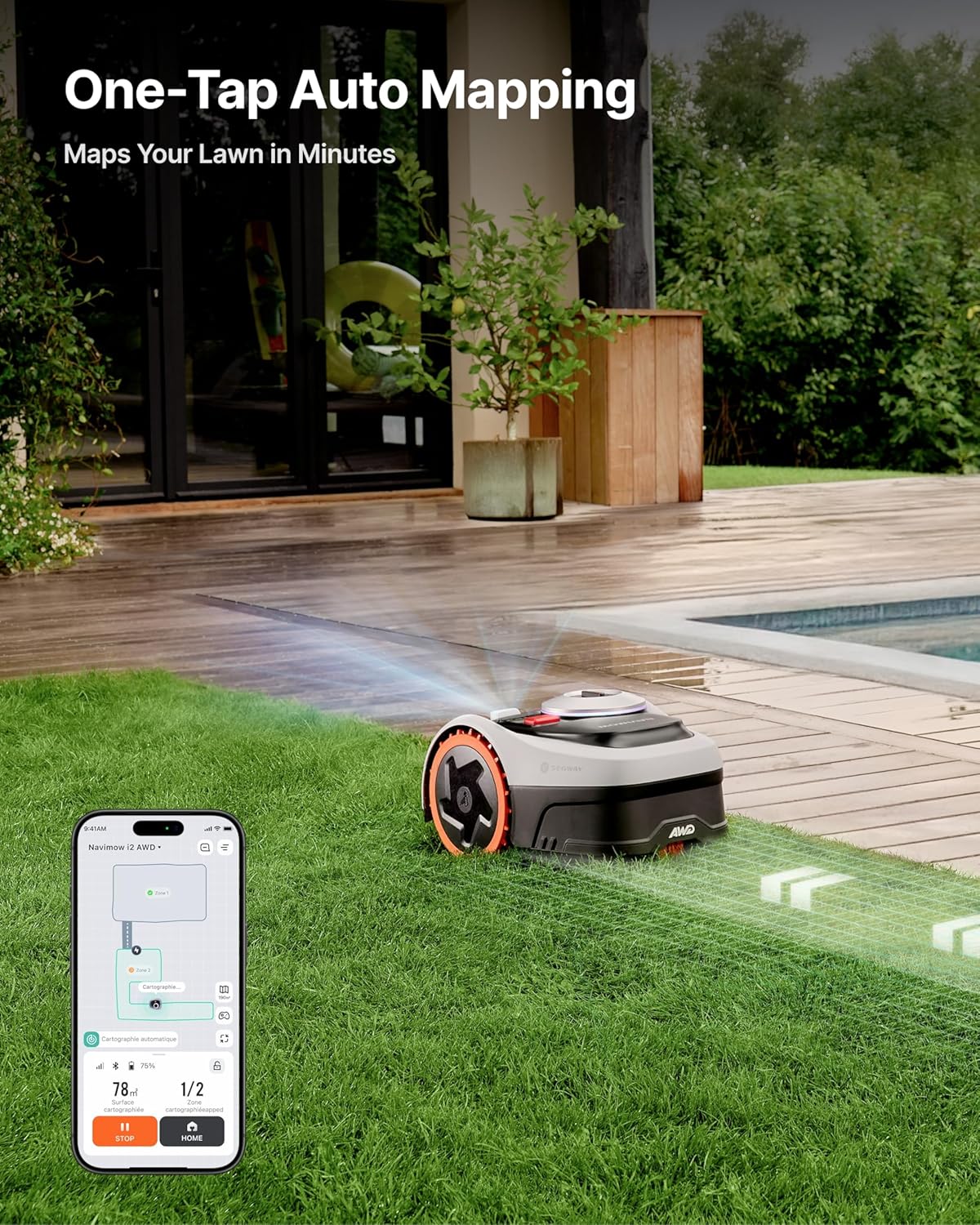 Segway Navimow i206 AWD Robot Lawn Mower (New i105N), Wire-Free Robotic Mower, All-Wheel Drive for 45% Slopes, Auto