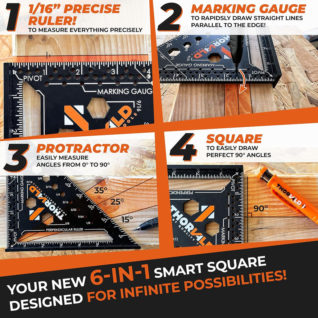 2 Carpenter Square 7 inch (1/16" Precision) + 2 Pencils + 12 Leads - T Square Multi-Purpose Carpenter Tools : Wrench