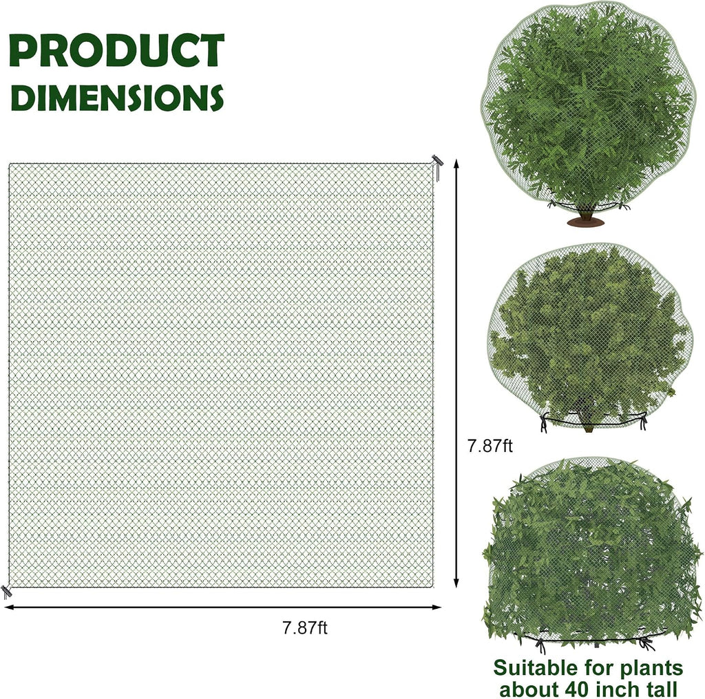 3 Pcs Deer Netting for Shrubs- 7.8 x 7.8 Ft Deer Plant Netting Cover- Reusable Garden Plants Mesh Netting to Protect