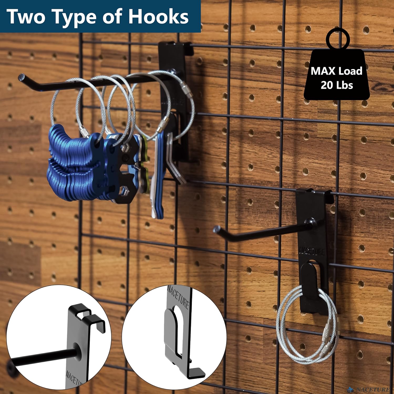 Double Gridwall Hooks- 24 Pcs Display Hooks for Grid Wall Panel- Grid Wall Hooks 6 inch with Extra Hook On The