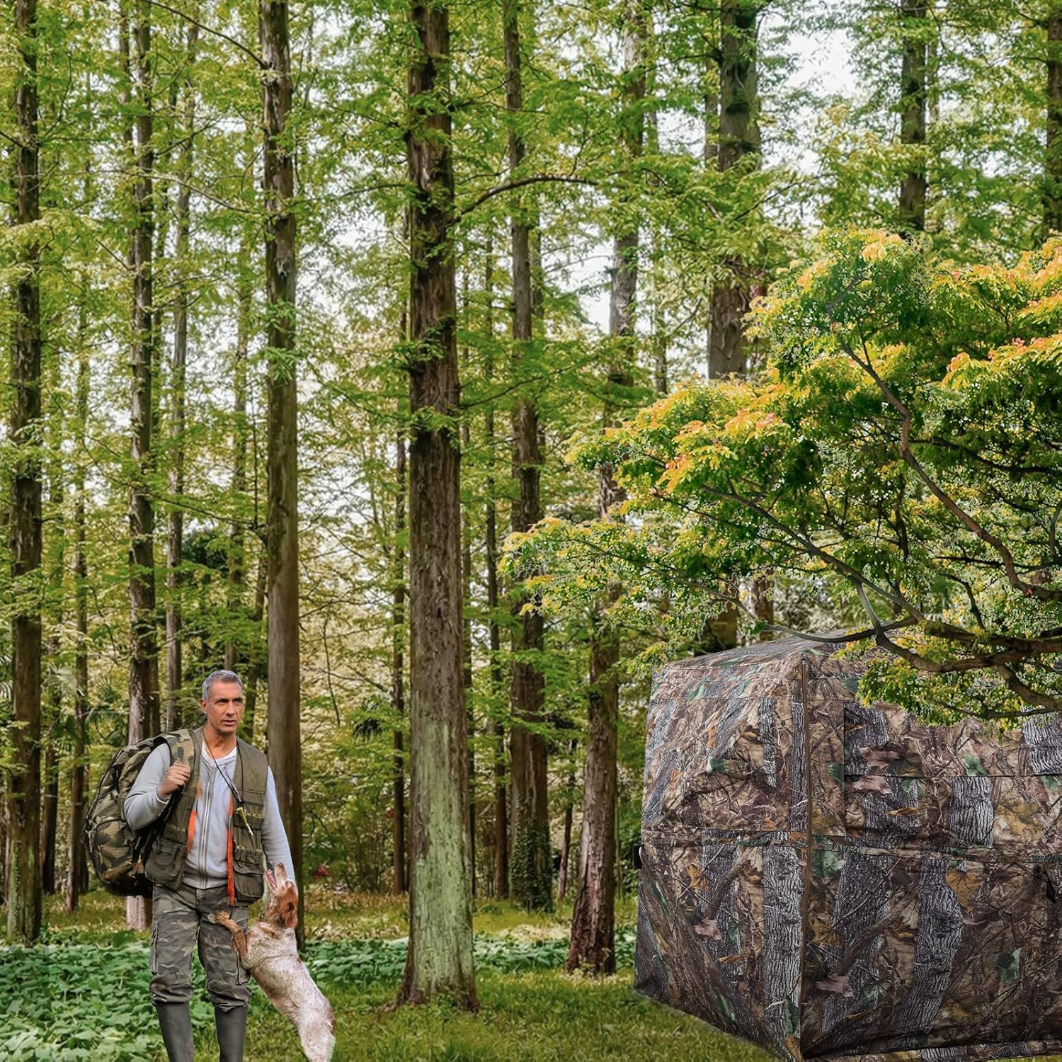 Hunting Blind 270/360 Degree See Through Ground Blind with Carrying Bag, 2/3/4 Person Pop Up Camouflage Tent Portable