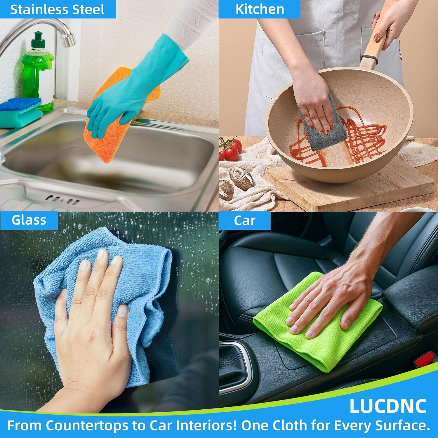 Microfiber Cleaning Cloths 16 Pack 8 Color Cleaning Rags for Housekeeping Home Kitchen Bathroom Car,11.5"X11.5" Soft