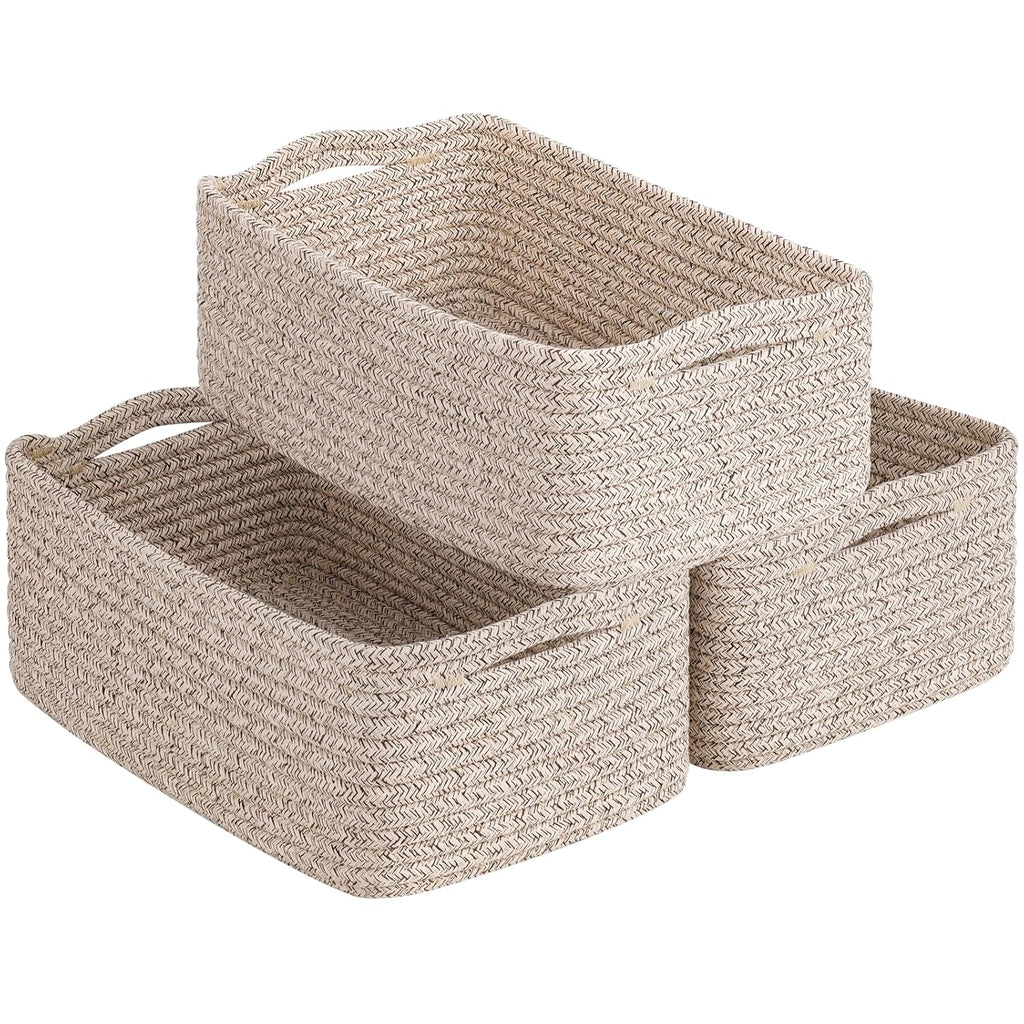 Baskets for Organizing, Storage Basket for Shelves, Baskets for Gifts, Woven Bakset 3 Pack for Living Room, 11 x 7 x