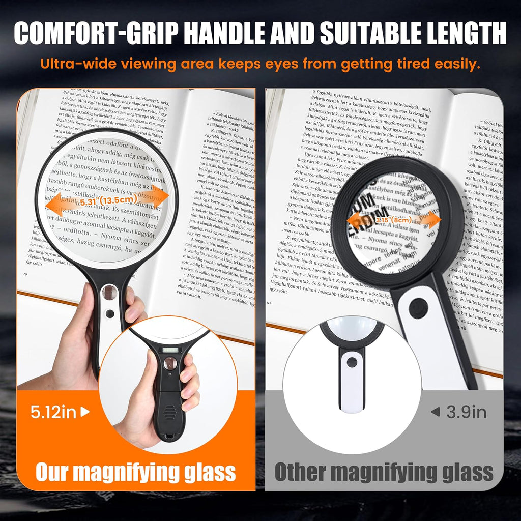 Magnifying Glass with Light for Reading: 5.31” Large Handheld Magnifier Lighted Glasses with 6 LED for Page Book