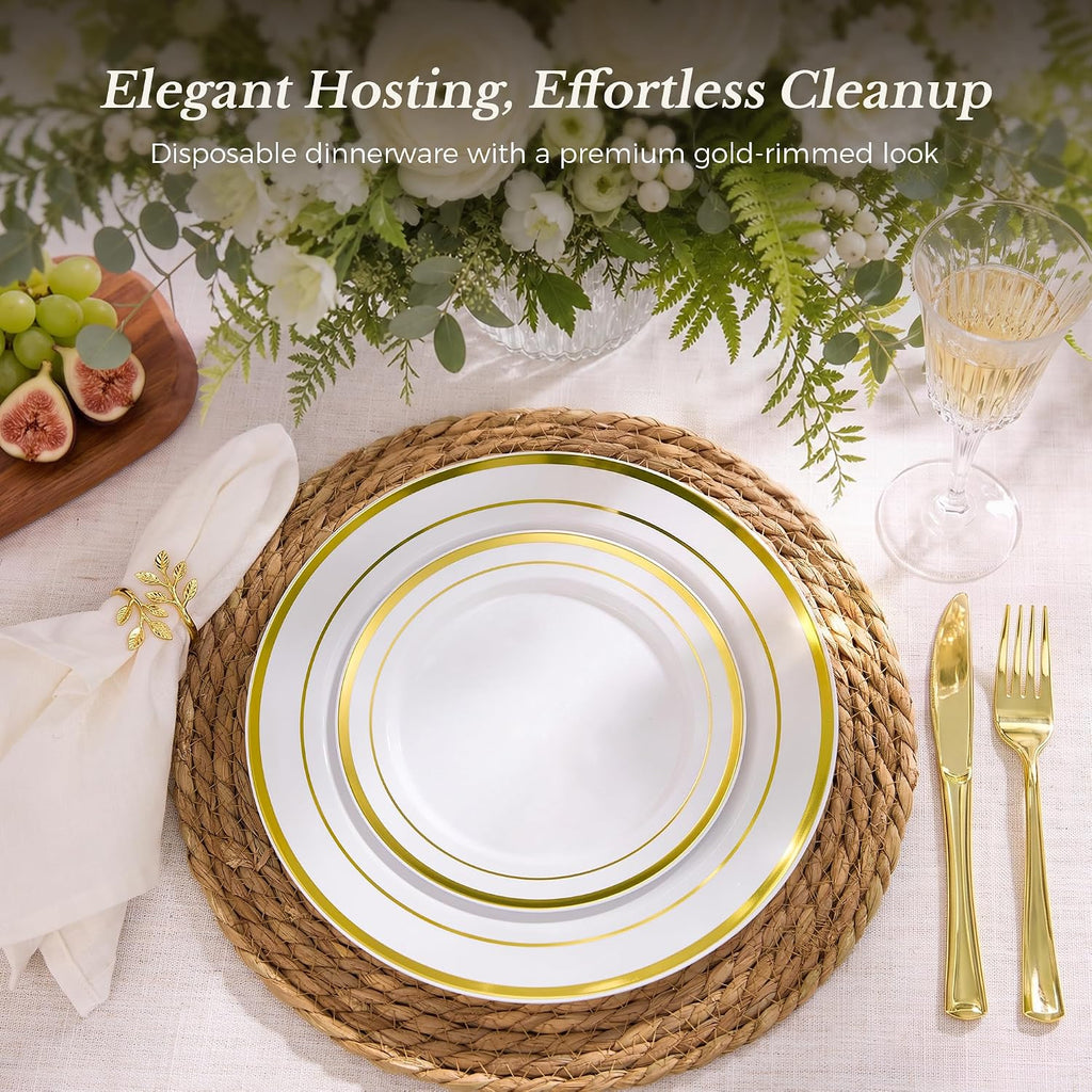 200PCS Gold Plastic Plate, Disposable Party Plates