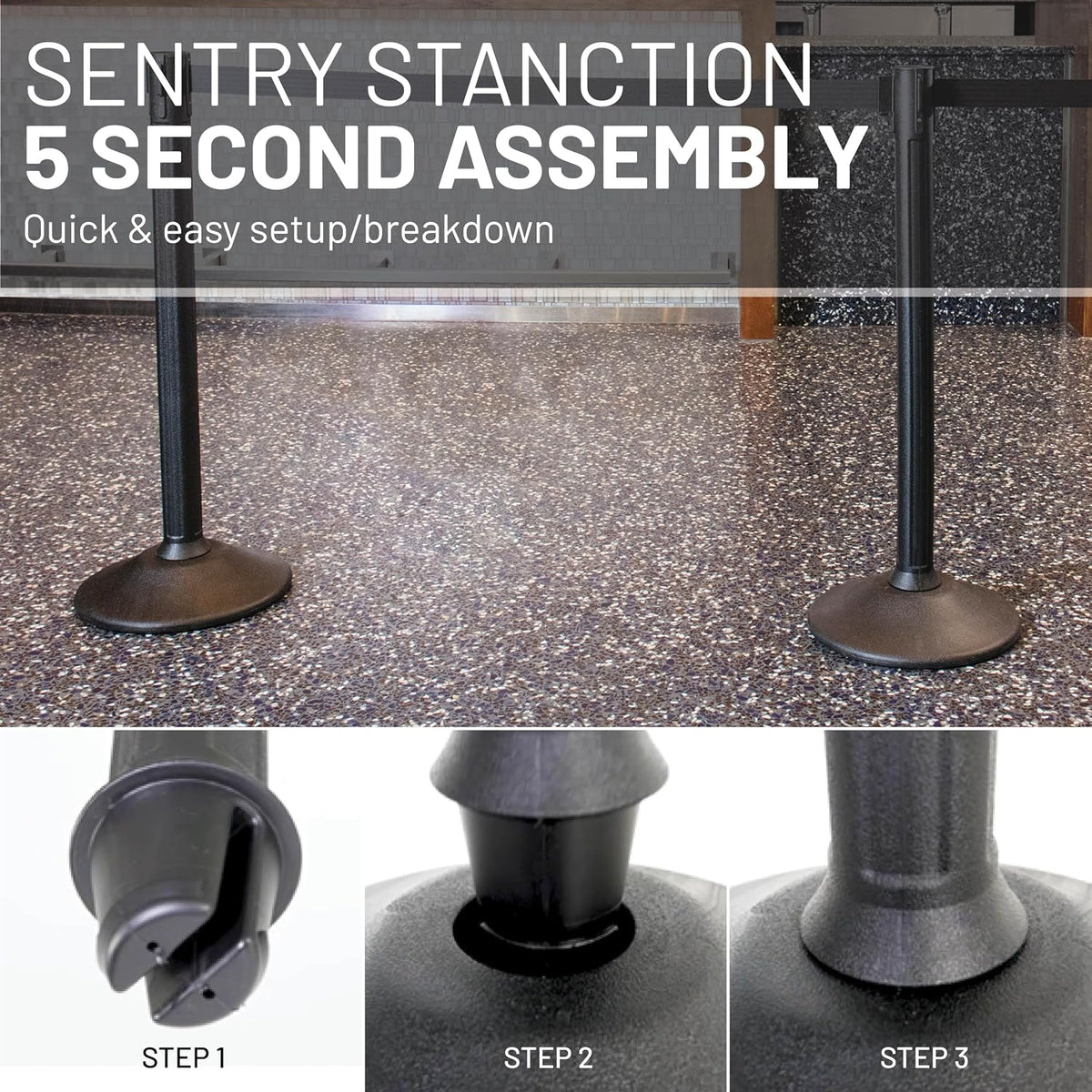 Sentry Stanchion – 6.5' Retractable Black Belt (2-Pack)