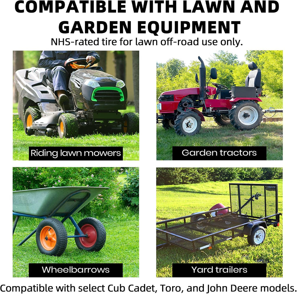 13x5.00-6 Flat-Free Tire and Wheel Assembly, Solid Lawn Mower Tire with 3/4" Bore Bearings & 3"-6.32" Centered Hub
