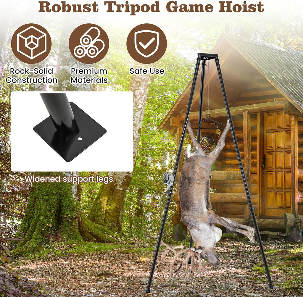 Moccha 600 LBS Tripod Game Hoist, Heavy-Duty Deer Hanger with Adjustable Gambrel & Manual Winch, Deer Hunting