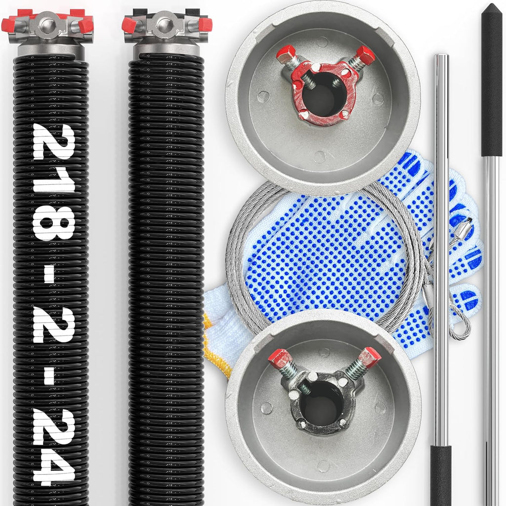 3-Pieces Bundle - Garage Door Torsion Springs (0.218x2x24), Winding Bars Tool, 8.5ft Garage Door Cables & Standard