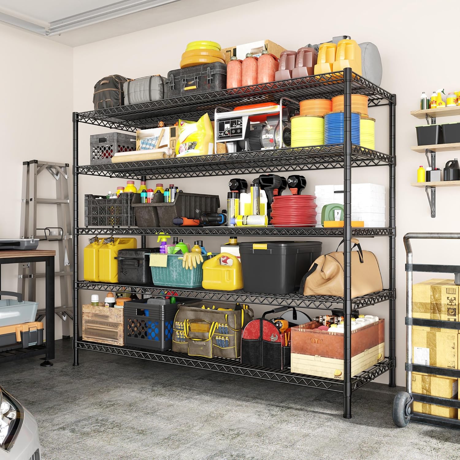 3200LBS Storage Shelves 55.5" W Garage Shelving Heavy Duty 5 Tier Adjustable Wire Shelving Unit Metal Shelving for