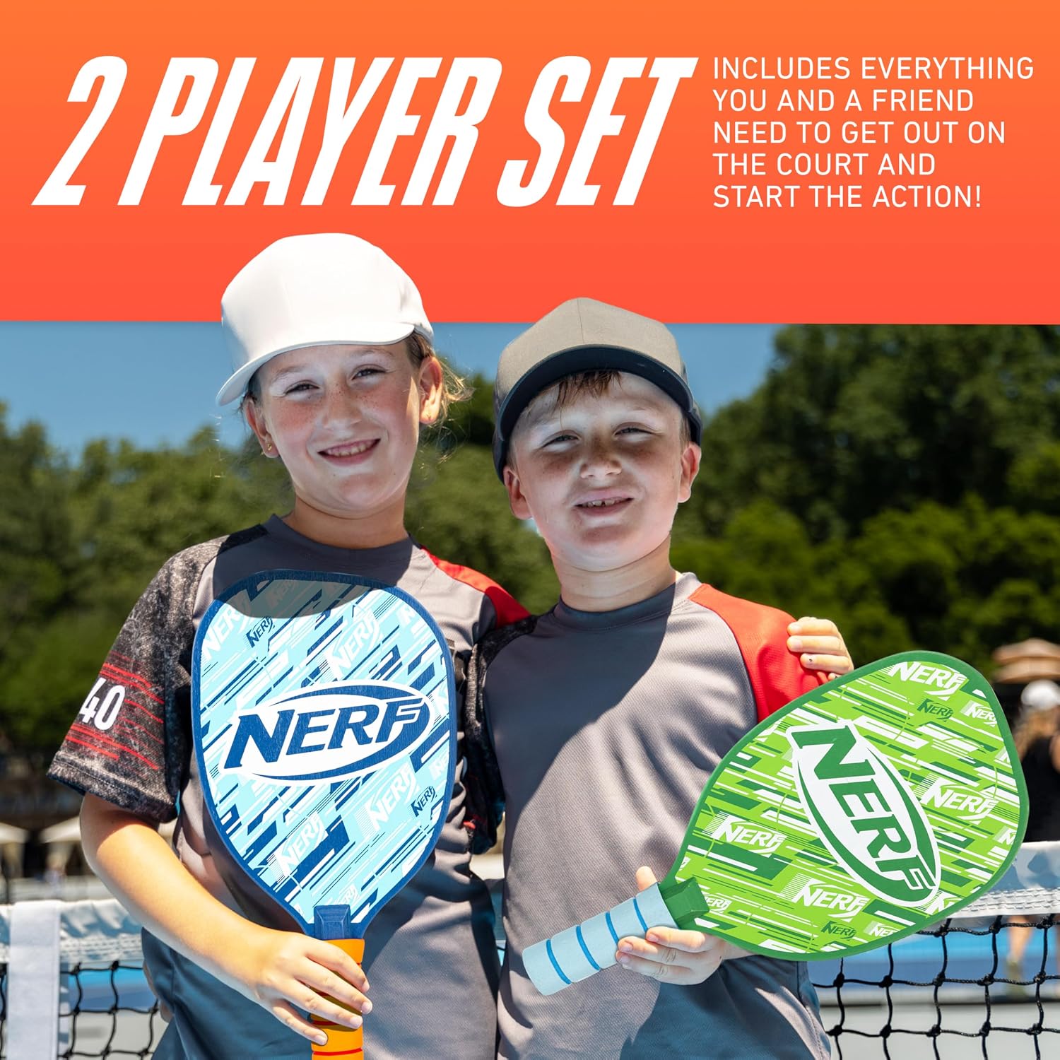 2 Player Pickleball Paddle Set - Youth Pickleball Equipment Set - (2) Wooden Paddles with Foam Grips + (2) Outdoor