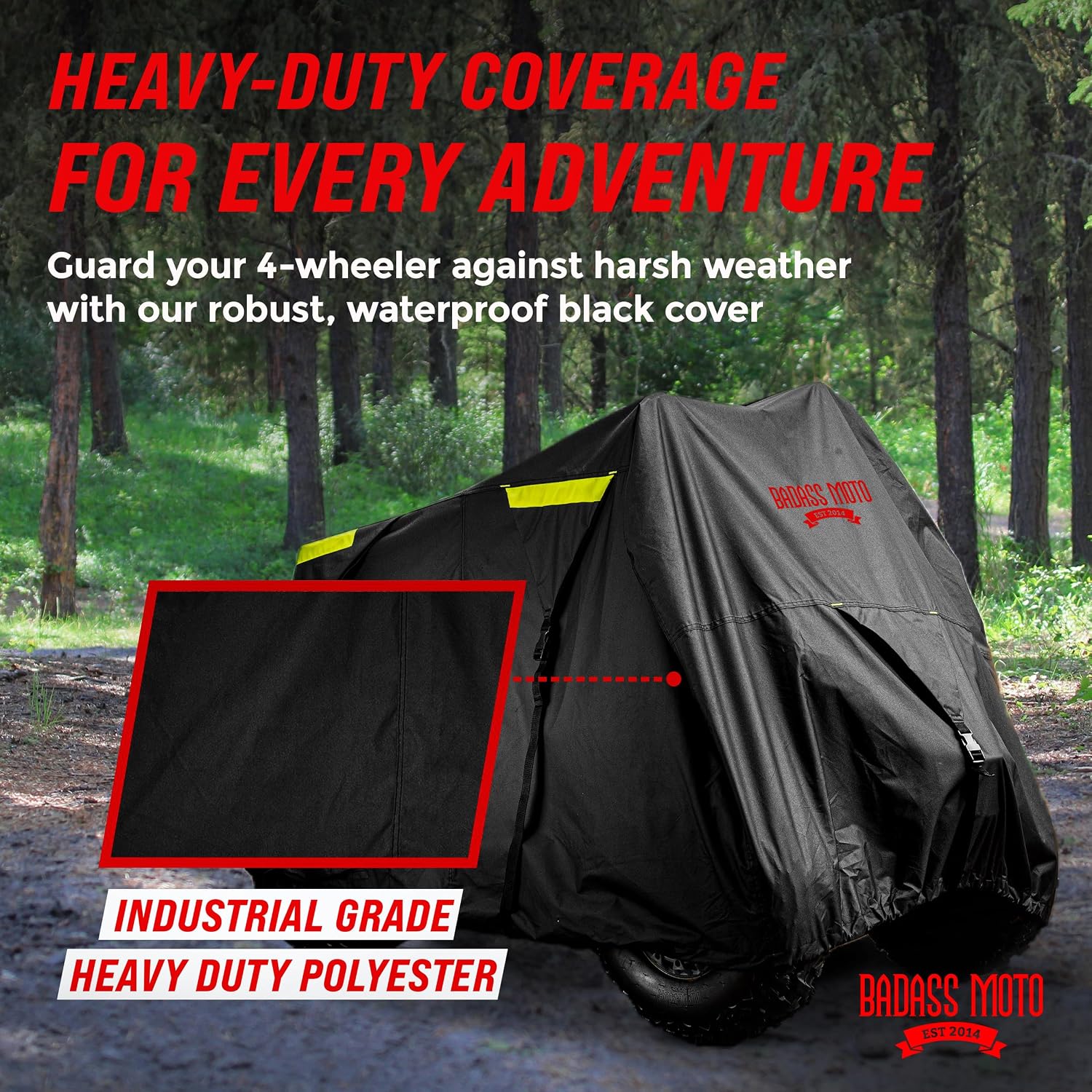 ATV Covers Waterproof Outdoor Heavy Duty, Rip-Resistant, Night-Reflective Quad Cover, 4 Wheeler Cover, Easy-Access