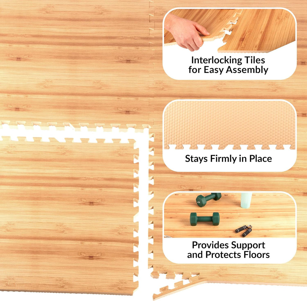 EVA Foam Floor Tiles 6-Pack - 24 SQFT Puzzle Mats for Floor - Interlocking Foam Tiles for Family Room or Gym Flooring
