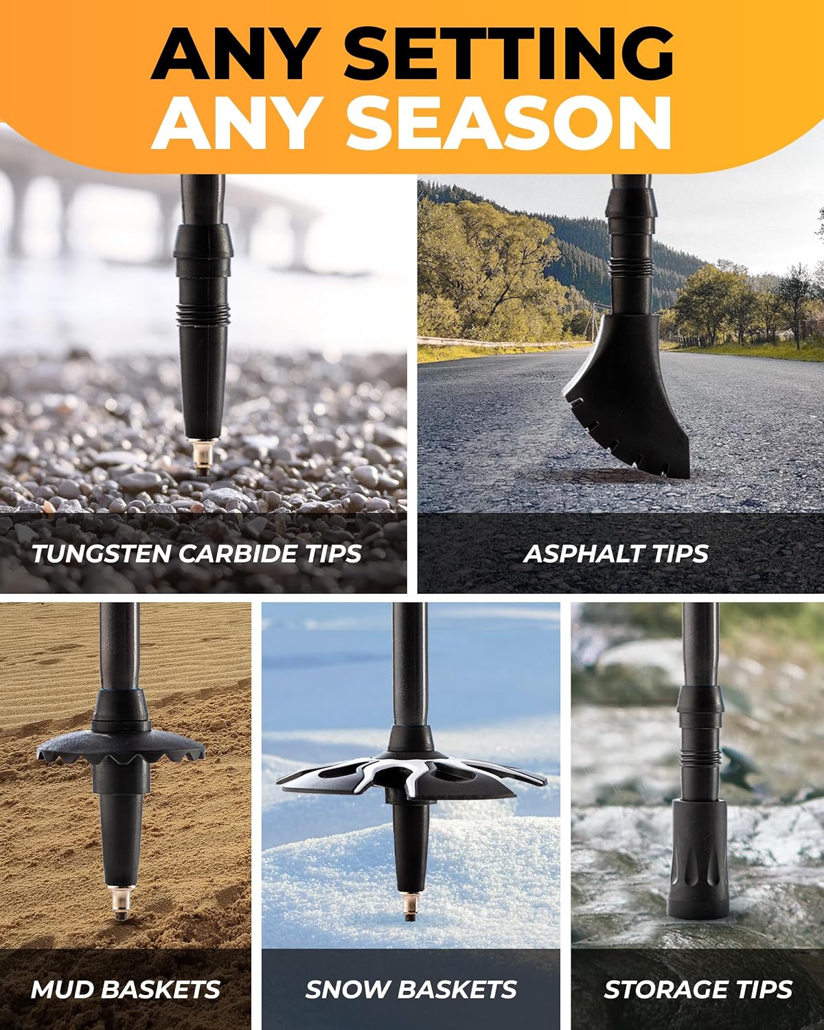 Trekking Poles – Lightweight Collapsible Aircraft Grade Aluminum Hiking Poles with Cork Grips Quick Locks &