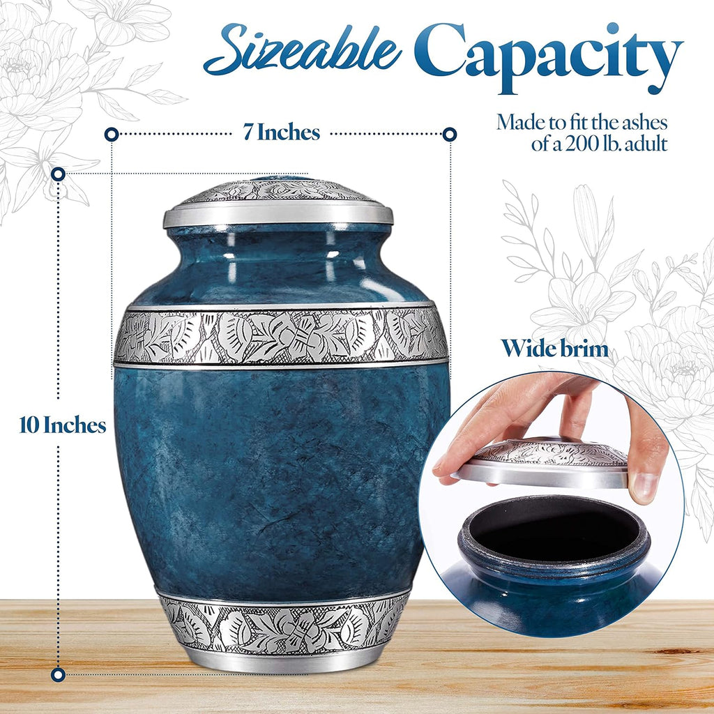 Cremation Urn for Adult Human Ashes - Funeral Memorial - (Blue - 10" x 7")