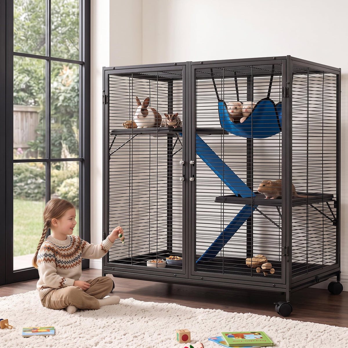Large Metal Rolling Ferrets Cage, 0.5''Bar Spacing