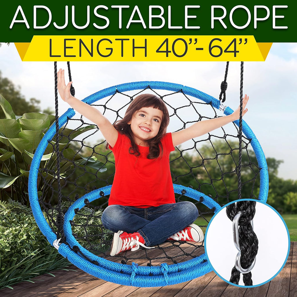 Hanging Netted Seat Swing - 35.5" Inch Kids Indoor Outdoor Yard Round Circle Saucer Swing for Trees or Swing Sets