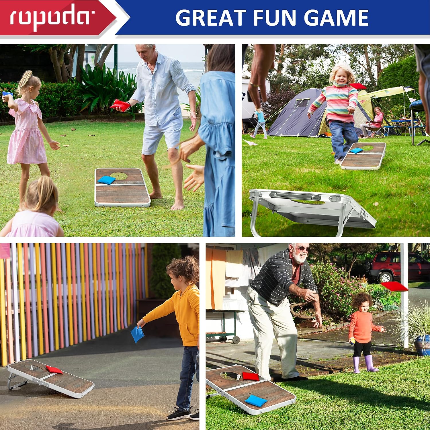 Portable Cornhole Board Set,24x16 / 30×20in Corn Hole Games for Adults with 8 Bean Bags, Lightweight Aluminum Alloy