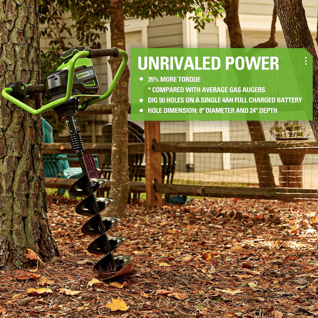 Pro 80V Brushless (43CC Gas Equivalent) Earth Auger / Post Hole Digger - Auger Bit and Battery / Charger Sold Separately