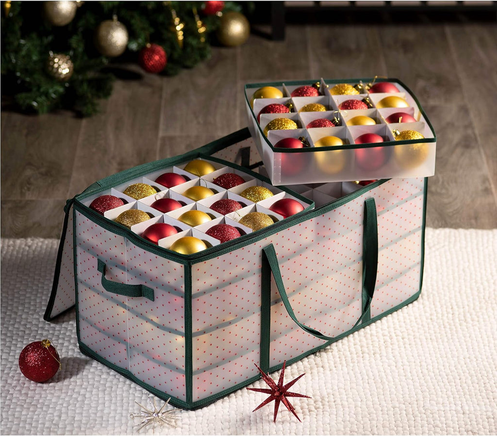 Christmas Ornament Storage Box Plastic - Stores 128 3" Ornaments with Individual Trays - Ornament Organizer Storage