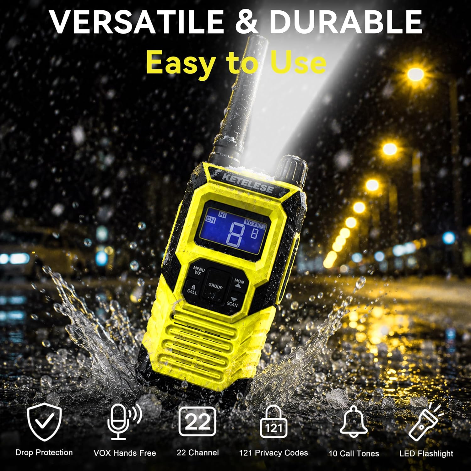 T4 Walkie Talkie 22 Channel with Speaker Mic, IP67 Waterproof Two Way Radio Set with Portable Bag, Earpiece, Charge