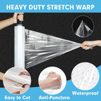 4 Pack Stretch Film with 2 Handles, 15" x 1200Ft Per Roll, 60 Gauge