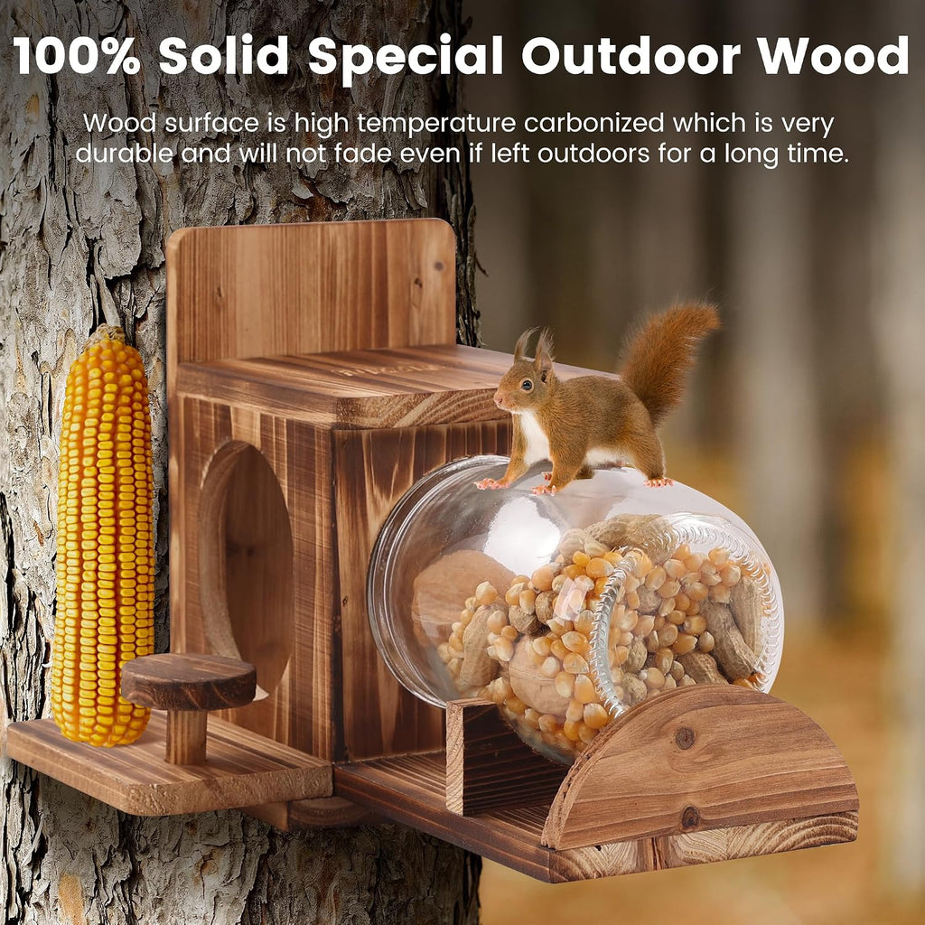 Squirrel Feeder, Wood Squirrel House, Squirrel Feeders for Outside Garden Tree, Chipmunk Feeder for Corn Peanuts