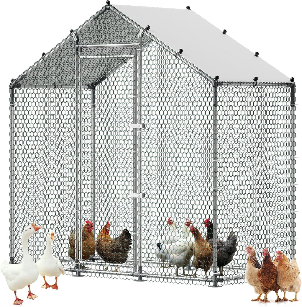 Large Metal Chicken Coop,6.6 x 3.3 x 6.6 ft, Walk-in Chicken Run House with Waterproof Cover & Sturdy Frame, Spire