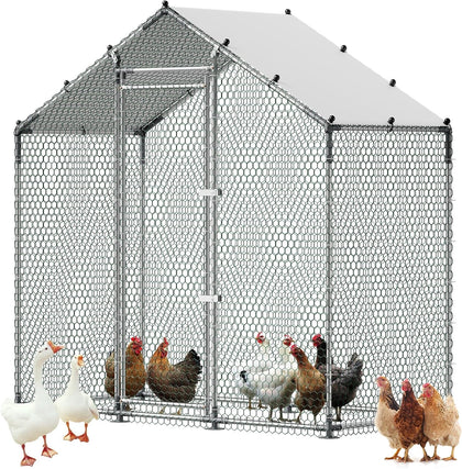 Large Metal Chicken Coop,6.6 x 3.3 x 6.6 ft, Walk-in Chicken Run House with Waterproof Cover & Sturdy Frame, Spire