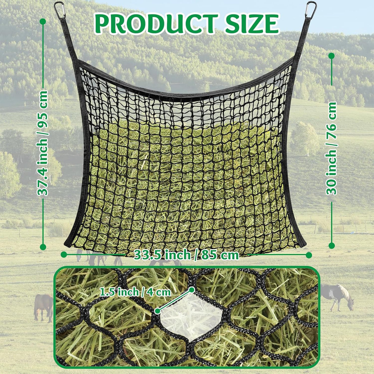 3 Pcs Hay Bags for Horses, Slow Feed Hay Nets for Horses Goat Sheep, Large Capacity Hay Feeder for Stall, Trailer