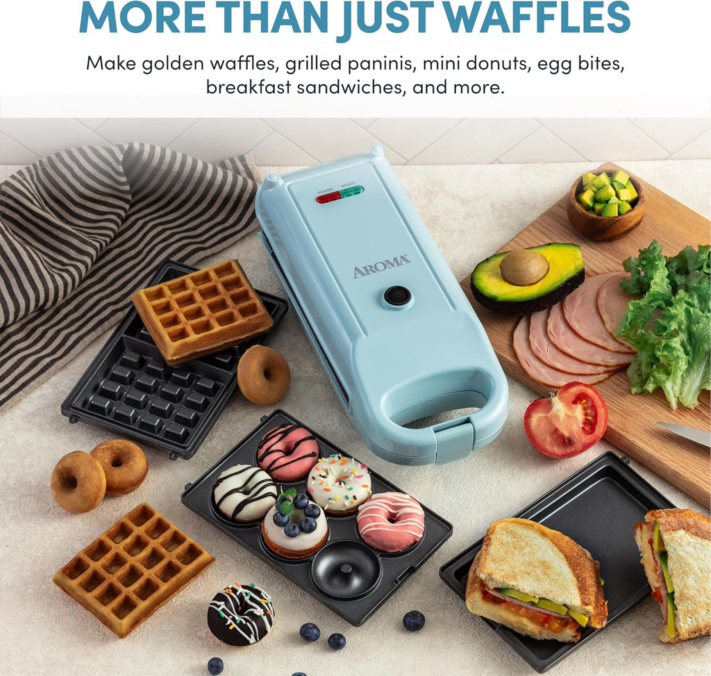 Swap & Flip Waffle Maker with Removable Plates: 3-in-1 Panini Press, Mini Donut Maker, and Waffle Iron