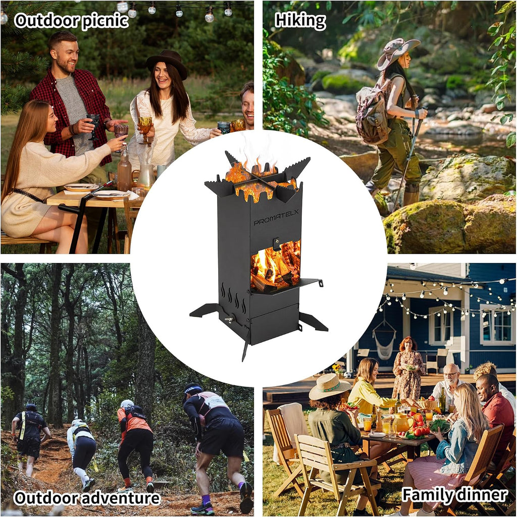 Portable Rocket Stove Wood Burning Camping Stoves Attached bag | Carbon steel material ，Outdoor Charcoal Grill for