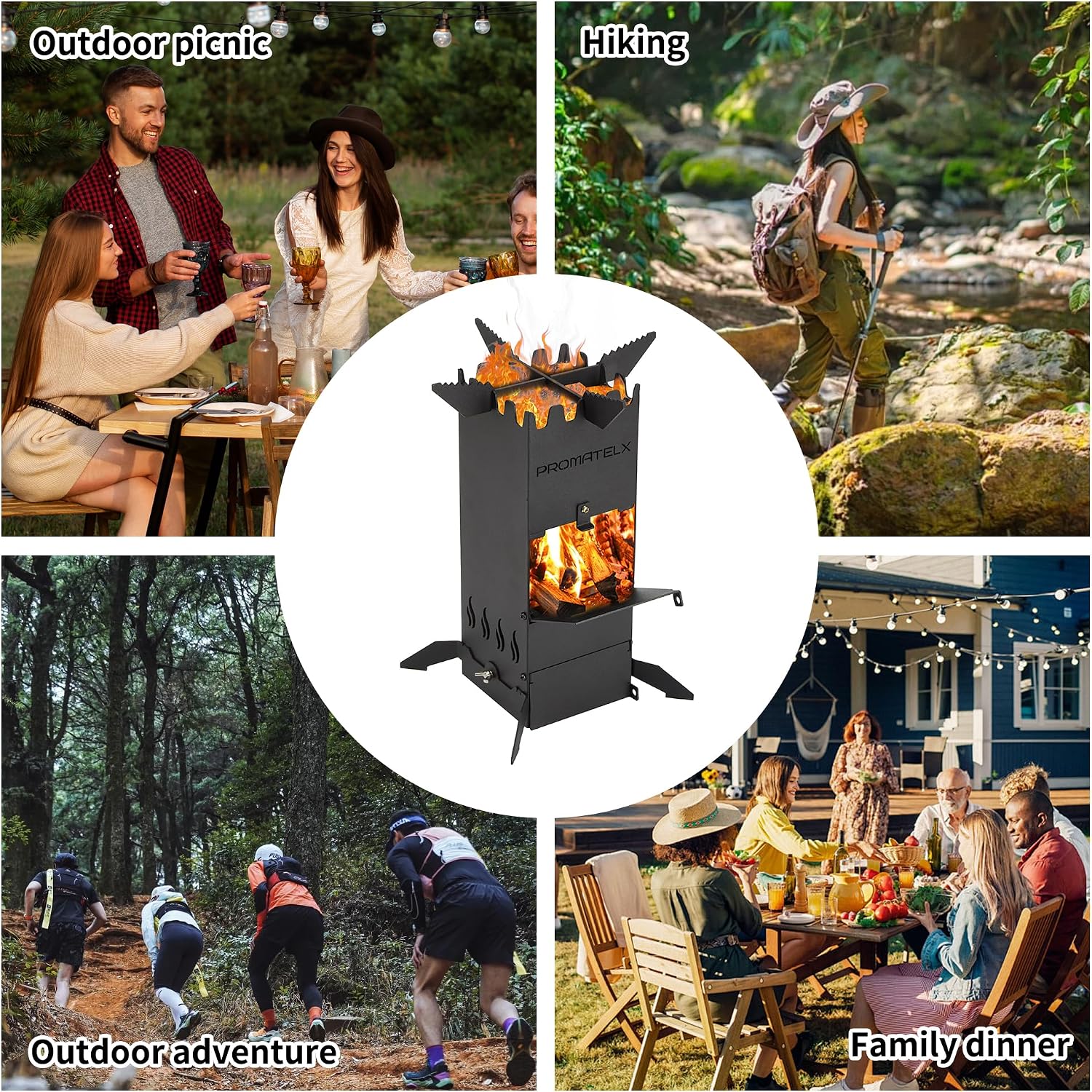 Portable Rocket Stove Wood Burning Camping Stoves Attached bag | Carbon steel material ，Outdoor Charcoal Grill for