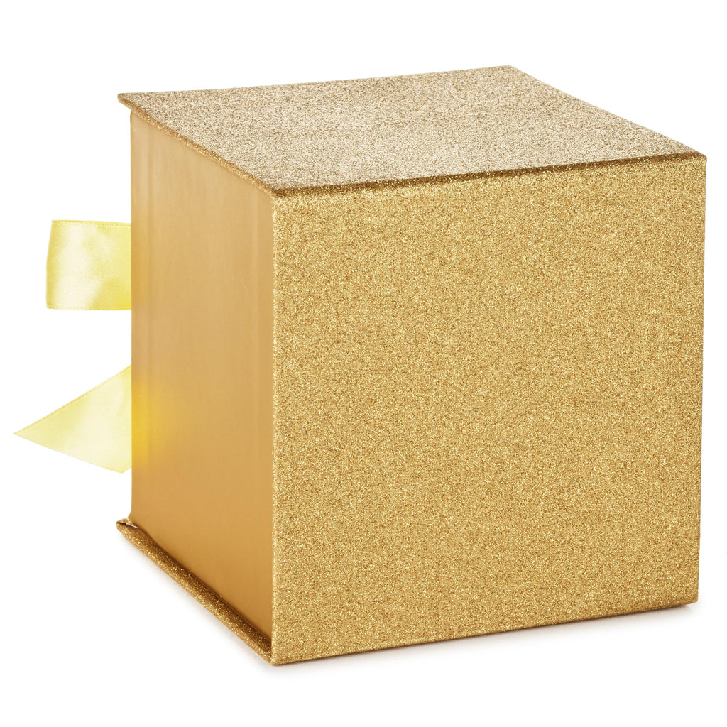 4" Small Gift Box with Ribbon Bow (Gold with Glitter)