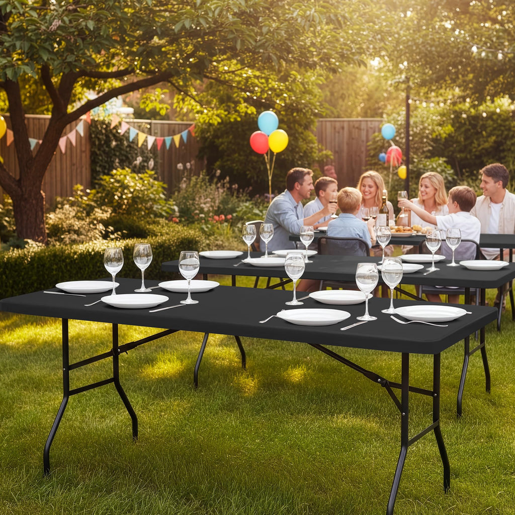6ft Fitted Tablecloth Rectangle 6-Pack, Black Elastic Table Cover