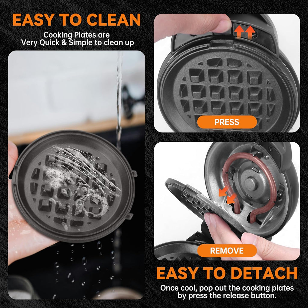 4 in 1 Mini Waffle Maker with Removable Plates, A Set of Mini Pancake Maker, Mini Donut Maker, Mini Heart Shape
