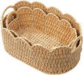Paper Rope Scalloped Basket Set of 2,Woven Storage Baskets for Shelves,Laundry,Towels,Clothes,Books,Toys,Cute Decor