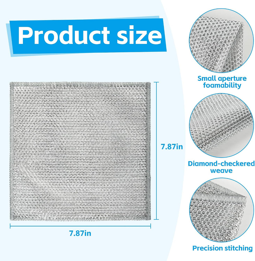 12PK Upgrade Non Scratch Wire Dishcloth, Silver Mesh Dish Cloths.