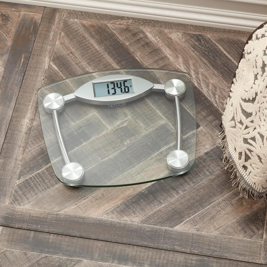 Digital Bathroom Scale, Body Weight Scale, Instant On and Off, 400 lb Capacity, Sturdy Clear Glass with Chrome-Finish