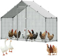 Large Metal Chicken Coop,9.8 x 3.3 x 6.6 ft, Walk-in Chicken Run House with Waterproof Cover & Sturdy Frame, Spire