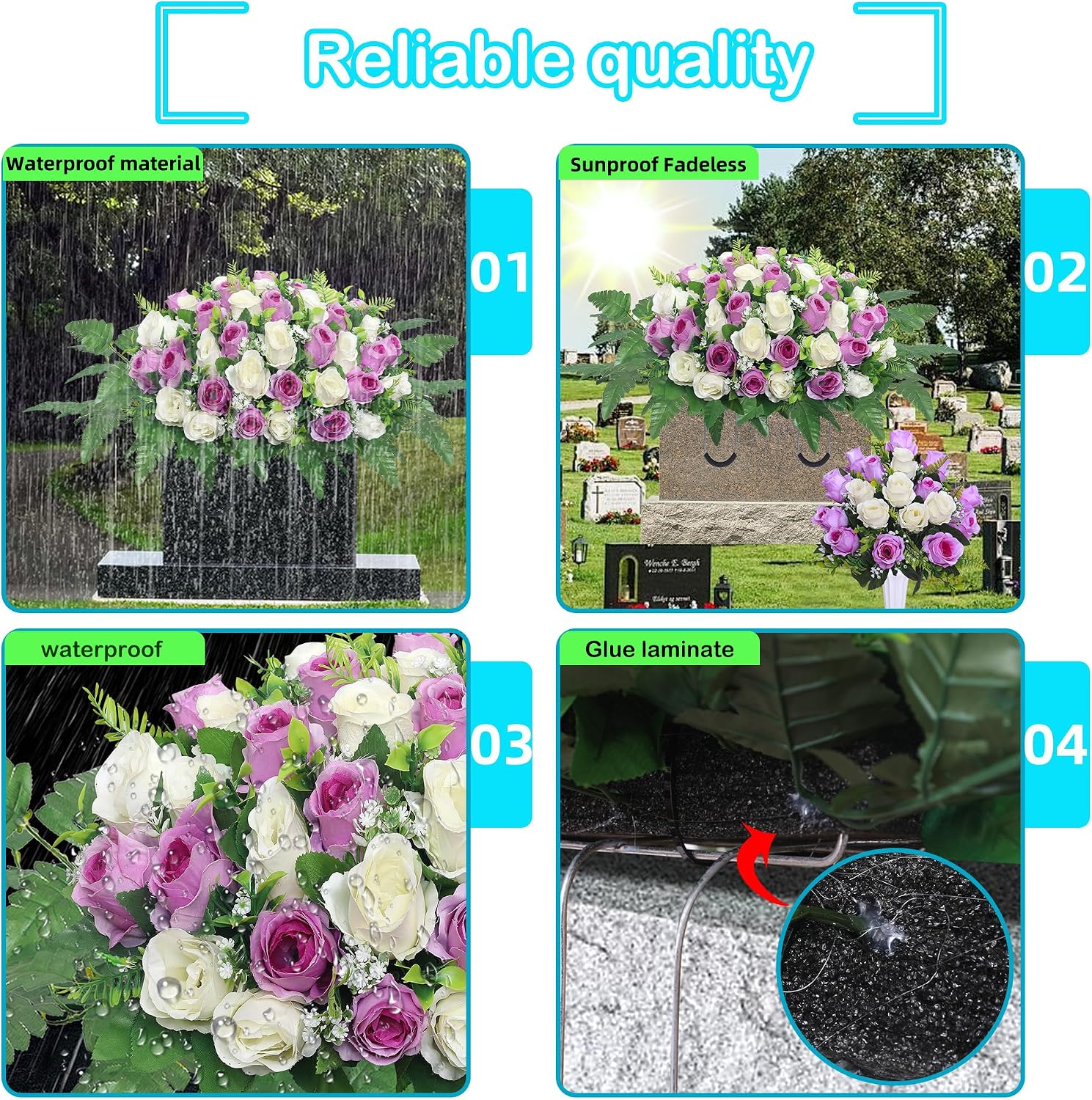 Artificial Cemetery Flower Saddles, Cemetery Memorial Flowers with Vase,Outdoor Grave Saddle Headstone Decorations